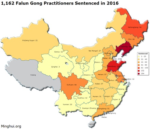 Image for article 1162 practicantes de Falun Dafa condenados por su creencia por el régimen comunista chino en 2016 