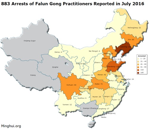 Image for article Informe de Minghui: 1.054 casos recientes de practicantes de Falun Gong acosados por su fe en julio el año 2016