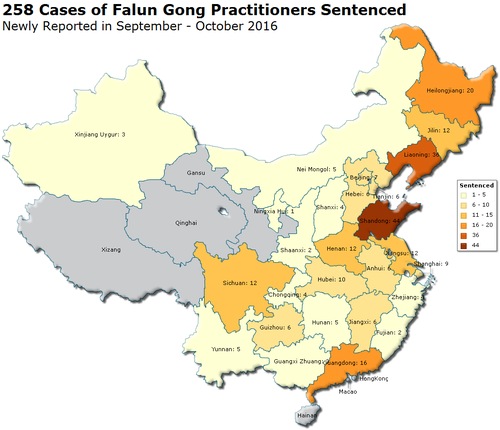 Image for article Reporte de Minghui: 258 nuevos casos de practicantes de Falun Gong sentenciados por su fe en septiembre-octubre 2016