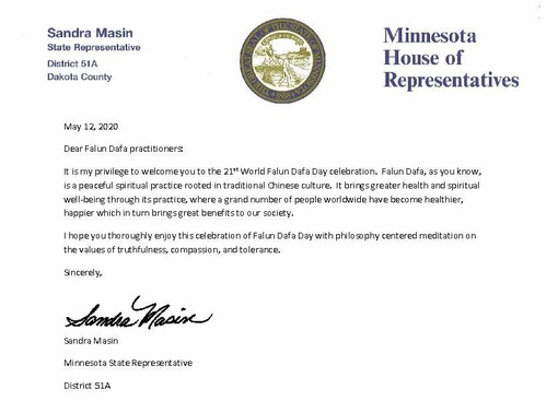 Image for article ​Minnesota: académicos y funcionarios electos envían saludos para conmemorar el Día Mundial de Falun Dafa