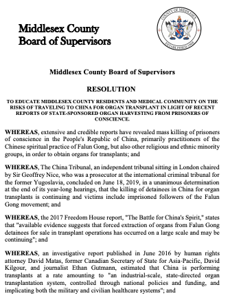 Image for article El condado de Middlesex, en Virginia, aprueba una Resolución para acabar con la sustracción forzada de órganos en China