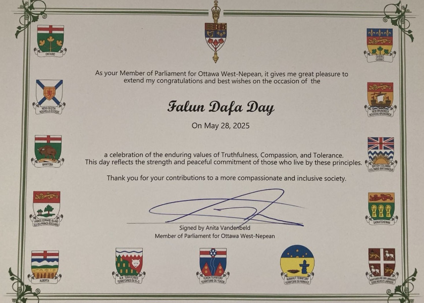 Image for article Canadá: Funcionarios de todos los niveles de gobierno envían cartas de felicitación por el 26.º Día Mundial de Falun Dafa (Parte 4)