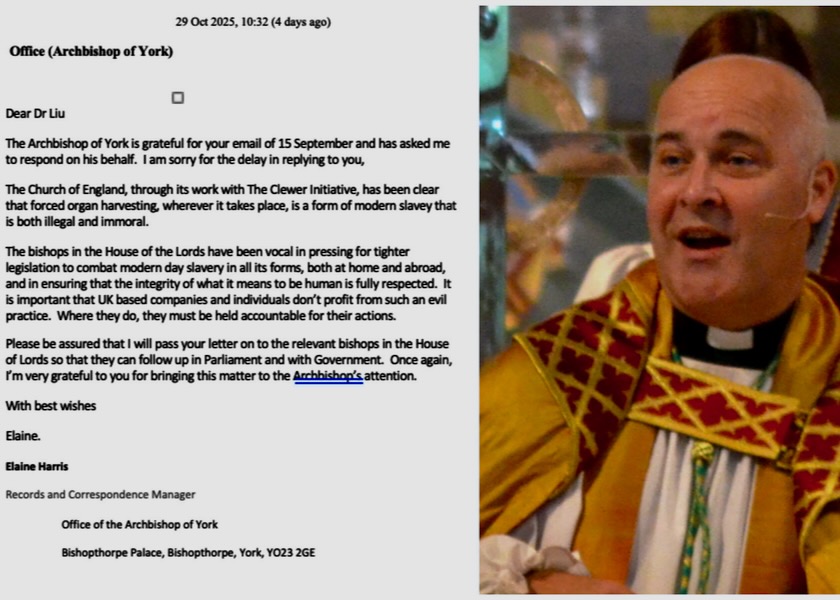 Image for article El Arzobispo de York: La sustracción forzada de órganos es ilegal e inmoral