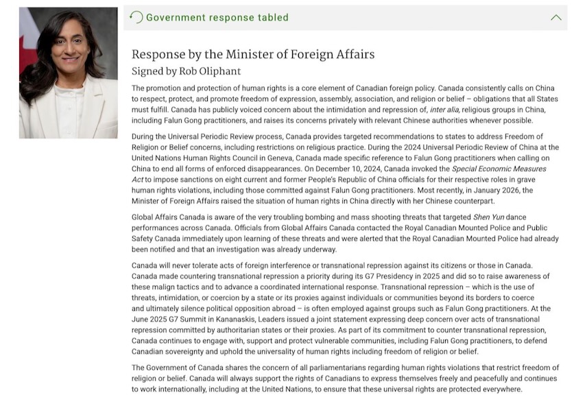 Image for article Asuntos Globales Canadá está al tanto de las amenazas dirigidas a Shen Yun y no tolerará la represión transnacional