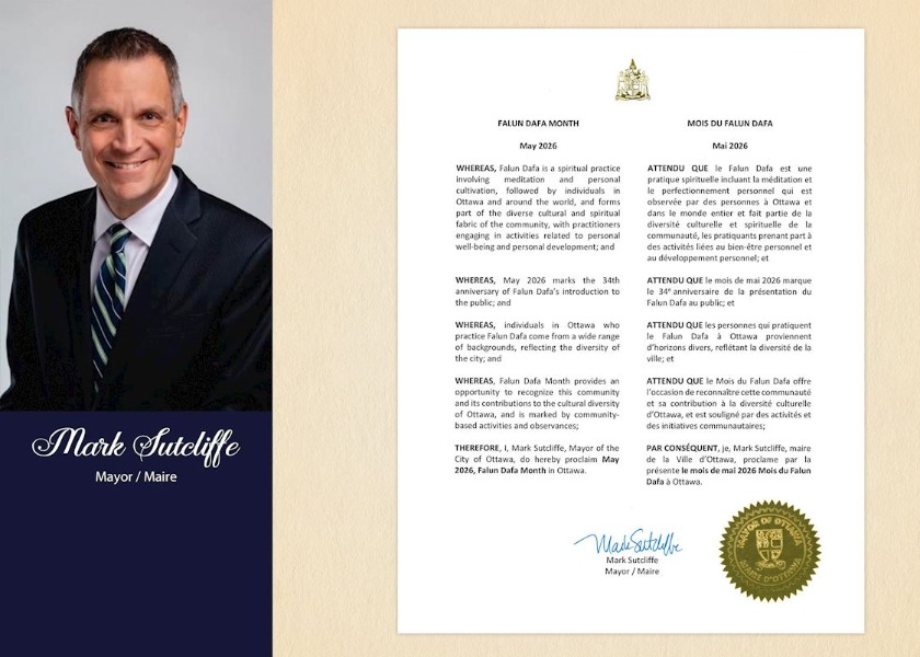 Image for article El alcalde de Ottawa emite una Proclamación por el Mes de Falun Dafa