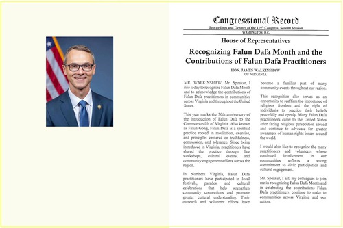Image for article Representante estadounidense reconoce el Mes de Falun Dafa en el Congreso